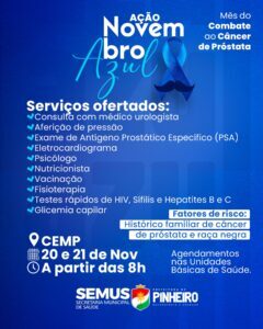 Pinheiro – Secretaria de Saúde promove Ação Novembro Azul com foco na prevenção do câncer de próstata