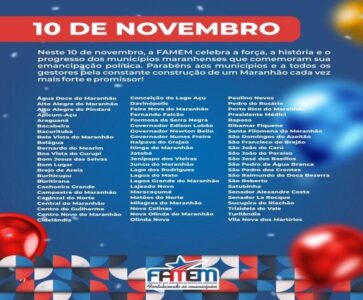 Famem celebra neste 10 de novembro o aniversário de 69 municípios maranhenses