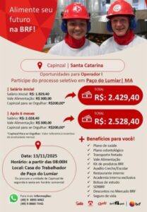 Paço do Lumiar tem seleção relâmpago da BRF nesta quinta (13); SINE convoca trabalhadores até às 15h30