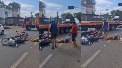 Casal de idosos fica ferido em acidente de moto na Avenida dos Franceses, em São Luís