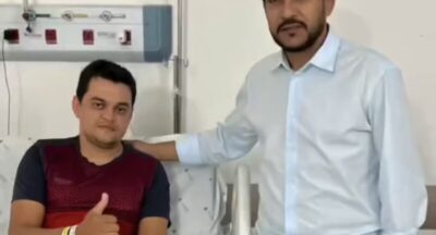 Deputado Cascaria visita no hospital o soldado Fábio da PM, que foi ferido com um tiro durante operação em Pedreiras