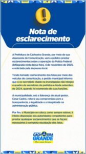 Prefeitura de Cachoeira Grande emite nota de esclarecimento sobre esquema investigado pela PF