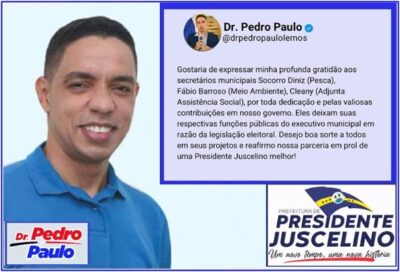 Prefeito Dr. Pedro Paulo, emite Nota de Agradecimento aos secretários municipais por toda dedicação e pelas valiosas contribuições em seu governo