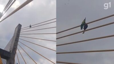 Homem é flagrado escalando ponte no MA para fixar bandeira do Brasil