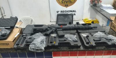 Polícia apreende fuzis, pistolas e munição transportados em van, na MA-125