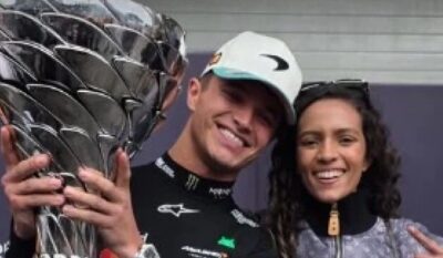 Rayssa Leal marca presença no GP de São Paulo e posa com vencedor Lando Norris