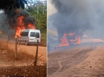 Urgente: van pega fogo entre as cidades de Viana e Pedro do Rosário