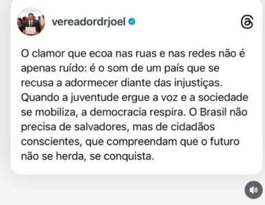 ‘A história não se curva ao medo’, diz Dr. Joel em meio a mobilização de Nikolas