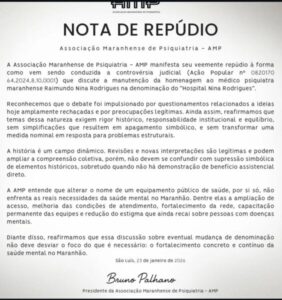 Psiquiatras do MA repudiam decisão de mudar nome do Hospital Nina Rodrigues