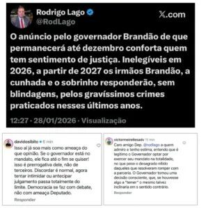 Postagem de Rodrigo Lago provoca desgaste e repercussão negativa