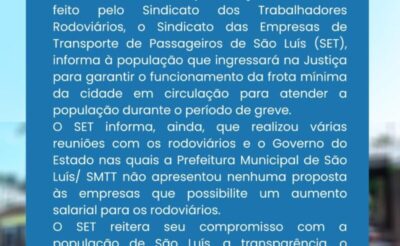 SET entrará na Justiça para garantir ônibus circulando durante a greve dos rodoviários