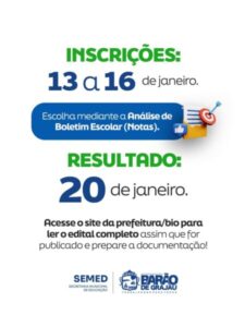 Prefeitura de Barão de Grajaú anuncia processo seletivo para matrícula na Escola Militar