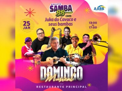 Grupo Samba BB e Juka do Cavaco comandam o Domingo Musical na AABB São Luís