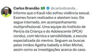 Brandão anuncia que exames descartam violência sexual contra Kauã; criança segue internada e buscas continuam