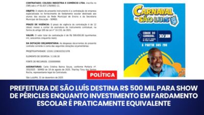 Prefeitura de São Luís destina R$ 500 mil para show de Péricles enquanto investimento em fardamento escolar é praticamente equivalente