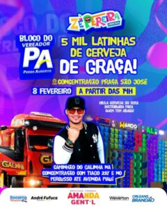 Bloco do vereador Pedro Augusto vai distribuir 5 mil latinhas de cerveja e promete parar o Zé Pereira de Timon