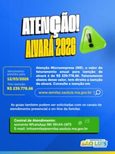 Semfaz libera emissão do Alvará de Funcionamento 2026 em São Luís