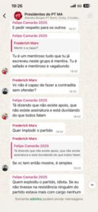 Camarão xinga e bate-boca com presidente municipal do PT Maranhão em grupo de WhatsApp