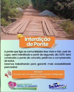 Prefeitura de Central do Maranhão iniciará construção de ponte de concreto entre Boa Vista e São José do Lugar