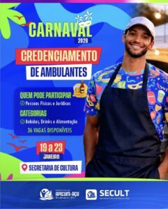 Prefeitura de Apicum-Açu abre inscrições para credenciamento de ambulantes no Carnaval 2026