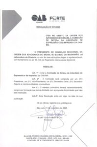 Presidente cria comissão na OAB-MA para defender a liberdade de expressão e o trabalho da imprensa