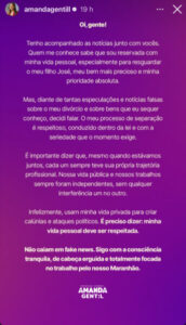 Amanda Gentil confirma divórcio com Murilo Alencar, pede respeito à vida privada e rebate especulações
