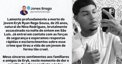 Jones Braga cobra esclarecimentos sobre morte de jovem Ninense em São Luís; reportagem aponta ‘casinha’
