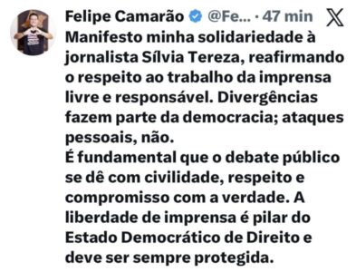 Felipe Camarão manifesta solidariedade a jornalista e defende liberdade de imprensa