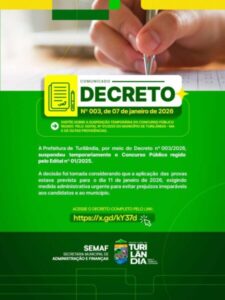 Prefeitura de Turilândia suspende temporariamente Concurso Público