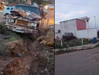 Urgente: veículo carregado com gás de cozinha colide com parede do Hospital Regional de Viana