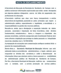 Após reportagem sobre supostos funcionários fantasmas, Prefeitura de Humberto de Campos se manifesta