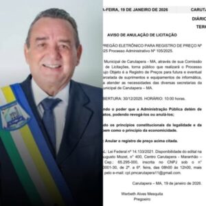 Repetição de irregularidades em licitações leva TCE-MA a intervir em Carutapera