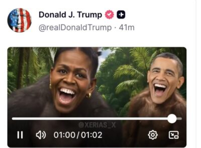 Trump posta vídeo com montagem do casal Obama como macacos