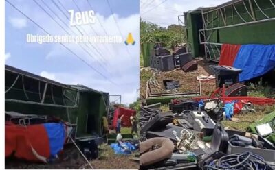 Mega Trio Elétrico Zeus tomba a caminho de Itapecuru-Mirim; equipe agradece por “livramento”