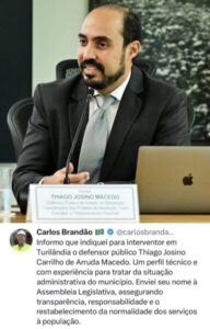 Brandão anuncia defensor público como interventor em Turilândia