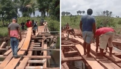 Sem manutenção, população se mobiliza e ergue ponte provisória na zona rural de Santa Inês
