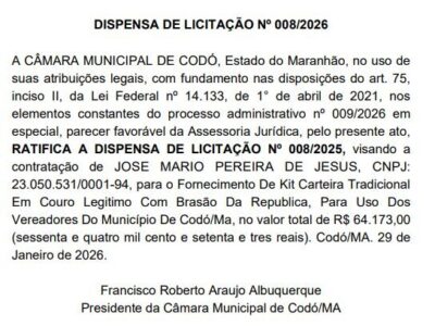 Câmara de Codó paga 18 vezes mais que outras Câmaras e vai bancar carteiras de R$ 3,3 mil