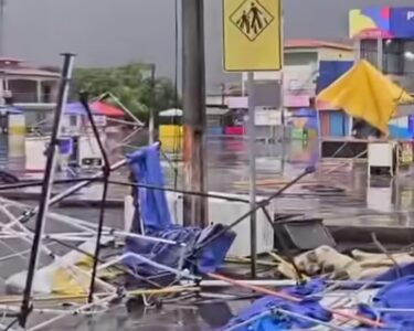 Chuva com ventania destrói estruturas do Carnaval na Praça do Povo em Chapadinha