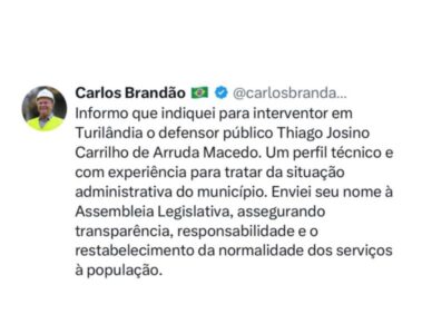 Brandão indica defensor público para interventor em Turilândia