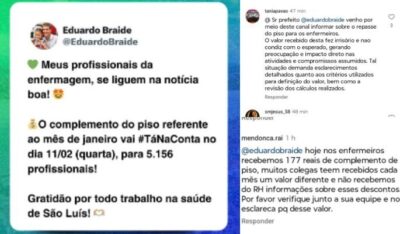 Enfermeiras contradizem prefeito de São Luís sobre pagamento do complemento do piso salarial
