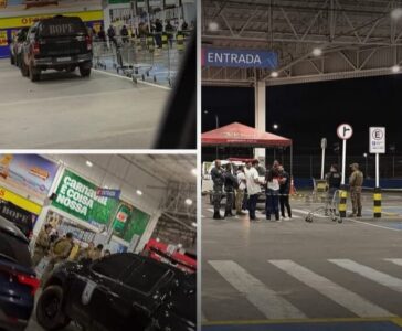 Polícia isola parte de estacionamento de supermercado no Araçagi após suspeita de bomba