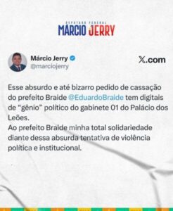 Jerry também critica pedido de cassação de Braide e aponta “digital” do Palácio dos Leões