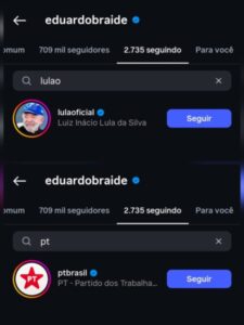 Braide segue Lula e o PT no Instagram; bolsonarista vê rompimento com a direita