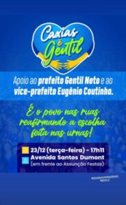 Povo de Caxias sairá às ruas nesta terça-feira (23) em apoio ao prefeito Gentil Neto e ao vice Eugênio Coutinho