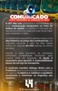 SET anuncia redução temporária na frota de ônibus em São Luís