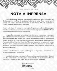 Em nota à imprensa, prefeitura de Bacabal diz que motorista de ônibus escolar agiu com perícia e prudência para tentar evitar tragédia