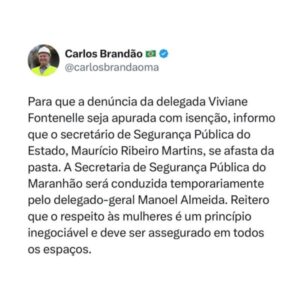 Brandão afasta secretário de Segurança após denúncia de assédio a delegada