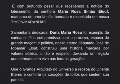 Família Campelo manifesta solidariedade pelo falecimento de Dona Maria Rosa Simão Elouf
