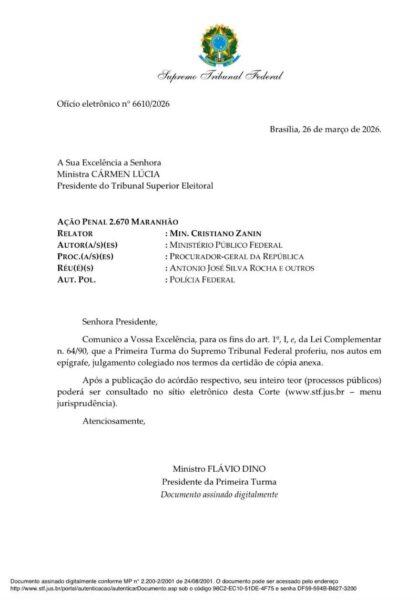 Dino manda ofício para Carmém Lúcia, do TSE, e informa que Pastor Gildenemir e Josimar não podem disputar eleições