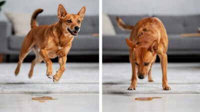 Por que o cachorro faz xixi quando você chega em casa